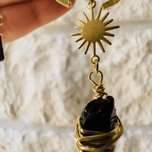 Load image into Gallery viewer, Bohemian crescent moon quartz gold single flare plugs gauges tunnels 8g - 1"