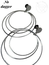 Load image into Gallery viewer, Silver metal hoop dagger plugs gauges tunnels 8g 6g 4g 2g 1g 0g 00g 7/16" 1/2 9/16" 5/8" 3/4" 7/8" 1"