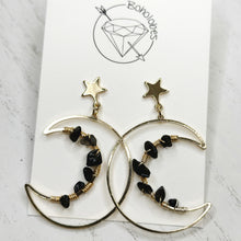 Load image into Gallery viewer, Bohemian gold metal and crystal crescent stainless steel plugs gauges tunnels 8g 6g 4g 2g 1g 0g 00g 7/16" 1/2 9/16" 5/8" 3/4" 7/8" 1"