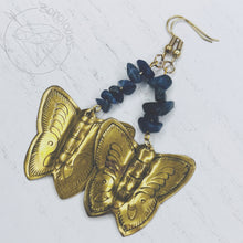 Load image into Gallery viewer, Vintage brass butterfly / moth stone screw back plugs gauges tunnels: 2g 0g 00g 1/2" 9/16" 5/8" 18mm 20mm 22mm 25mm