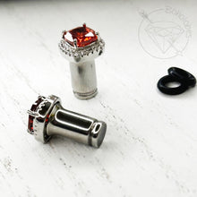 Load image into Gallery viewer, Crystal plugs Square CZ halo stud white gold silver wedding plugs for gauged or stretched ears: Sizes 12g 10g 8g 6g 4g 2g 1g 0g