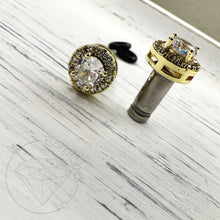 Load image into Gallery viewer, Crystal plugs round CZ halo stud white gold silver wedding plugs for gauged or stretched ears: Sizes 8g 6g 4g 2g 1g 0g