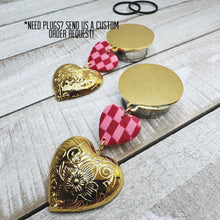 Load image into Gallery viewer, Gold floral chunky tiered heart clay earrings