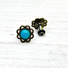 Load image into Gallery viewer, Blue turquoise flower plugs gauges: 14g - 7/16"
