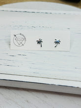 Load image into Gallery viewer, Palm tree stud gold steel earrings