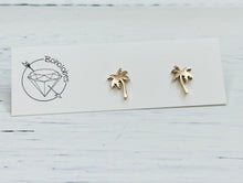 Load image into Gallery viewer, Palm tree stud gold steel earrings