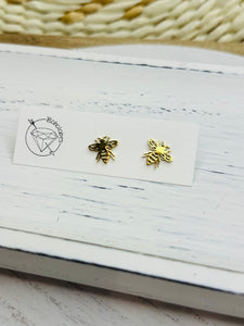 Large Bee stud gold steel earrings