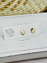 Load image into Gallery viewer, Monstera leaf stud gold steel earrings