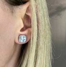 Load image into Gallery viewer, Crystal plugs Square CZ halo stud white gold silver wedding plugs for gauged or stretched ears: Sizes 12g 10g 8g 6g 4g 2g 1g 0g