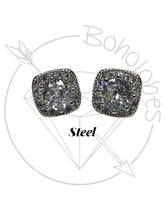 Load image into Gallery viewer, White gold plugs Square CZ halo stud wedding plugs for gauged or stretched ears: Size 0g 8mm