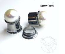 Load image into Gallery viewer, Pearl ball plugs wedding plugs single flare plugs tunnels 14g - 3/4"