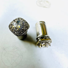 Load image into Gallery viewer, White gold plugs Square CZ halo stud wedding plugs for gauged or stretched ears: Size 0g 8mm