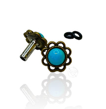 Load image into Gallery viewer, Blue turquoise flower plugs gauges: 14g 12g 10g 8g 6g 4mm 4g 5mm 2g 6mm 1g 7mm 0g 8mm 11/32" 9mm 00g 10mm 7/16" 11mm