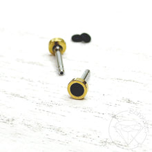 Load image into Gallery viewer, Black and gold minimalist stud plugs 14g 12g 10g 8g 6g