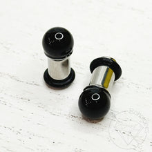 Load image into Gallery viewer, Black onyx ball gauges 4mm 6mm 8mm ball plugs: 14g 12g 10g 8g 6g 4g 2g 1g (7mm)