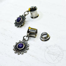 Load image into Gallery viewer, Lotus charoite turquoise moonstone stone screw back plugs gauges tunnels: 2g 0g 00g 1/2" 9/16" 5/8" 18mm 19mm 20mm 22mm 25mm