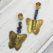 Load image into Gallery viewer, Vintage brass butterfly / moth stone screw back plugs gauges tunnels: 2g 0g 00g 1/2" 9/16" 5/8" 18mm 20mm 22mm 25mm