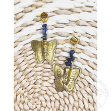 Load image into Gallery viewer, Vintage brass butterfly / moth stone screw back plugs gauges tunnels: 2g 0g 00g 1/2" 9/16" 5/8" 18mm 20mm 22mm 25mm