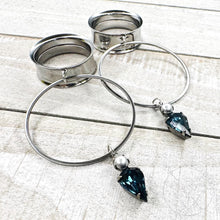 Load image into Gallery viewer, Steel sapphire and pearl hoop screw back plugs gauges tunnels: 2g 0g 00g 1/2" 9/16" 5/8" 18mm 19mm,20mm 22mm 25mm