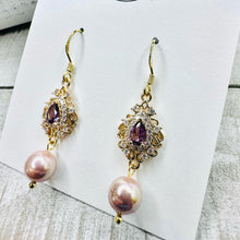Load image into Gallery viewer, Rose gold purple crystal pearl screw back plugs gauges tunnels: 2g 0g 00g 1/2" 9/16" 5/8" 18mm 20mm 22mm 25mm