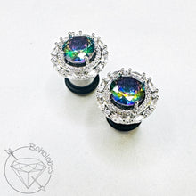 Load image into Gallery viewer, Art deco rhinestone rainbow steel formal wedding bridal plugs gauges 6g 4g 2g 1g 0g 11/32" 00g 7/16" 1/2”