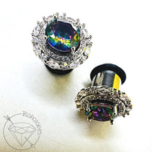 Load image into Gallery viewer, Art deco rhinestone rainbow steel formal wedding bridal plugs gauges 6g 4g 2g 1g 0g 11/32" 00g 7/16" 1/2”