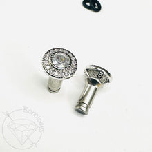 Load image into Gallery viewer, Crystal plugs round CZ halo small stud white gold toned wedding plugs for gauged or stretched ears: Sizes 14g 12g 10g 8g 6g 4g 2g 1g 0g