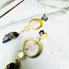 Load image into Gallery viewer, Bohemian crescent moon quartz gold single flare plugs gauges tunnels 8g - 1"
