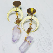 Load image into Gallery viewer, Bohemian moon phase quartz plugs gauges tunnels 8g 6g 4g 2g 1g 0g 00g 7/16" 1/2 9/16" 5/8" 3/4" 7/8" 1"