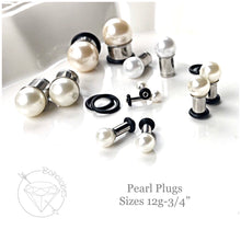 Load image into Gallery viewer, Pearl ball plugs wedding plugs single flare plugs tunnels 14g - 3/4"