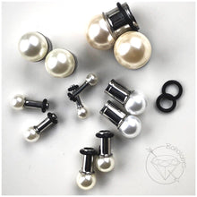 Load image into Gallery viewer, Pearl ball plugs wedding plugs single flare plugs tunnels 14g - 3/4"
