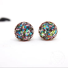 Load image into Gallery viewer, Confetti glitter rose gold silver lace cameo hider plugs 14g - 7/16"