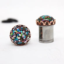 Load image into Gallery viewer, Confetti glitter rose gold silver lace cameo hider plugs 14g - 7/16"