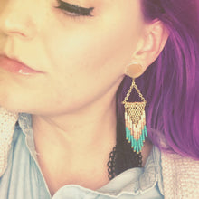 Load image into Gallery viewer, Hand beaded fringe bohemian tassel tribal dangle plugs gauges 6g - 1"
