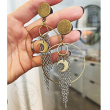 Load image into Gallery viewer, Celestial moon two toned chain bohemian plugs gauges tunnels 8g 6g 4g 2g 1g 0g 00g 7/16" 1/2 9/16" 5/8" 3/4" 7/8" 1"