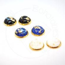Load image into Gallery viewer, Gold flake black / blue / white cameo hider plugs tunnels for gauged ears: 14g 12g 10g 8g 6g 4g 2g 1g 0g 11/32" 00g 7/16" 1/2"