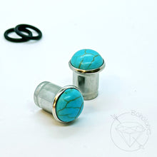 Load image into Gallery viewer, Turquoise cameo hider plugs tunnels for gauged ears: 6g 4g 2g 1g 0g 00g