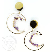 Load image into Gallery viewer, Bohemian gold metal and crystal crescent stainless steel plugs gauges tunnels 8g 6g 4g 2g 1g 0g 00g 7/16" 1/2 9/16" 5/8" 3/4" 7/8" 1"