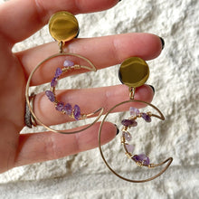 Load image into Gallery viewer, Bohemian gold metal and crystal crescent stainless steel plugs gauges tunnels 8g 6g 4g 2g 1g 0g 00g 7/16" 1/2 9/16" 5/8" 3/4" 7/8" 1"