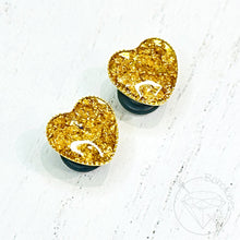 Load image into Gallery viewer, Heart glitter gold rose gold silver hider plugs for gauged ears: 14g 12g 10g 8g 6g 4g 2g 1g 0g