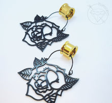 Load image into Gallery viewer, Pair of yellow gold toned tunnels / plugs / screw-back/ double flared sizes 2g 0g 00g 1/2" 9/16" 5/8" 3/4" 7/8" 1"