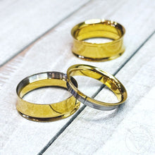 Load image into Gallery viewer, Pair of yellow gold toned tunnels / plugs / screw-back/ double flared sizes 2g 0g 00g 1/2" 9/16" 5/8" 3/4" 7/8" 1"