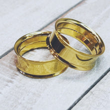 Load image into Gallery viewer, Pair of yellow gold toned tunnels / plugs / screw-back/ double flared sizes 2g 0g 00g 1/2" 9/16" 5/8" 3/4" 7/8" 1"