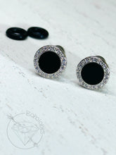Load image into Gallery viewer, Black and clear crystal plugs wedding fancy plugs tunnels gauges: sizes 14g 12g 10g 8g 6g 4g 2g 1g