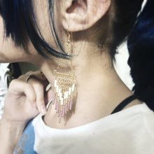 Load image into Gallery viewer, Hand beaded fringe bohemian tassel tribal dangle plugs gauges 6g - 1"