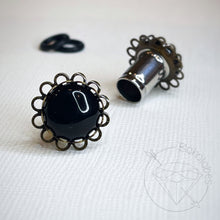 Load image into Gallery viewer, Black Agate lace cameo hider plugs tunnels for gauged ears: 6g 4g 2g 1g 0g 11/32" 00g