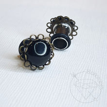 Load image into Gallery viewer, Black Agate lace cameo hider plugs tunnels for gauged ears: 6g 4g 2g 1g 0g 11/32" 00g