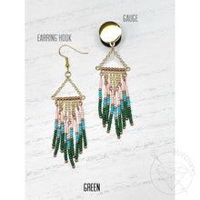 Load image into Gallery viewer, Hand beaded fringe bohemian tassel tribal dangle plugs gauges 6g - 1"