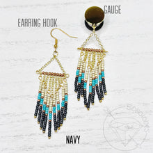Load image into Gallery viewer, Hand beaded fringe bohemian tassel tribal dangle plugs gauges 6g - 1"