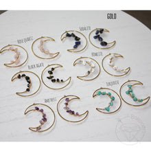 Load image into Gallery viewer, Bohemian gold metal and crystal crescent stainless steel plugs gauges tunnels 8g 6g 4g 2g 1g 0g 00g 7/16" 1/2 9/16" 5/8" 3/4" 7/8" 1"